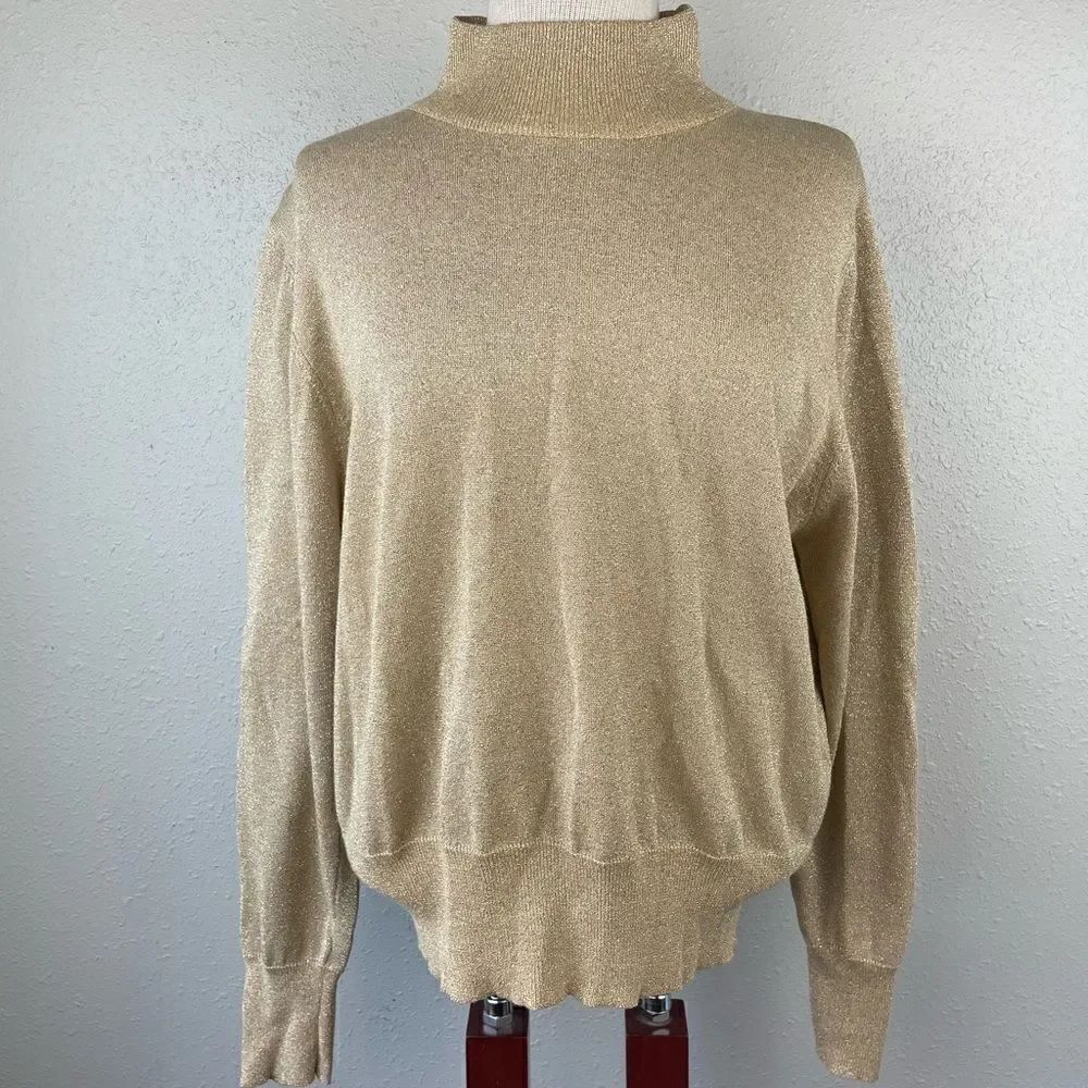 Bechamel Gold Metallic Mock Neck Long Sleeve Top Size L EUC